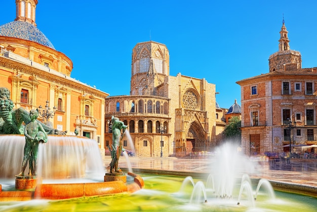 Valencia fountain rio turia on square of the virgin saint mary