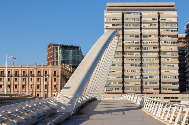 Valencia, moderno Puente de la Exposicion sobre el rio Turia