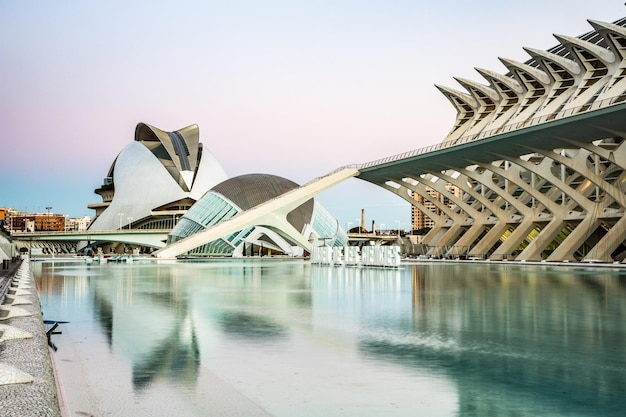 VALENCIA SPAIN DECEMBER 6 2021 The city of the Arts and Sciences Ciudad de las Artes y las Ciencias at sunset in Valencia Spain