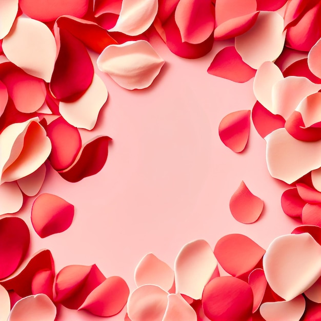 Valentijn frame gemaakt van roze bloemen confetti op witte achtergrond