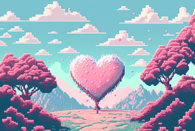 Valentijn kaart achtergrond pixel art stijl afbeelding