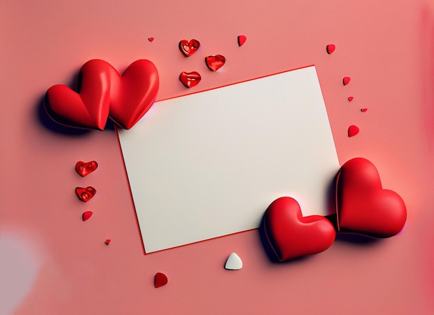 Valentijn Opmerking Papier Op Rode Achtergrond Met Rode Harten Valentijnsdag Kopieerruimte