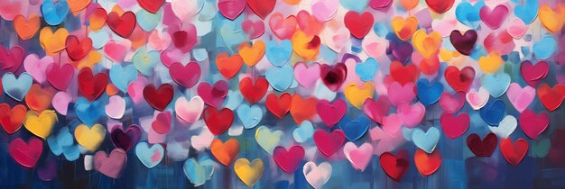 Valentijnsdag abstracte harten achtergrond banner kunst schilderkunst textuur acryl penseelstreek panoramisch