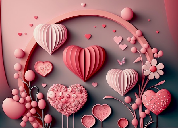 valentijnsdag achtergrond in papier gesneden stijl