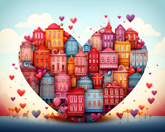 Valentijnsdag achtergrond met hartvormige huizen illustratie