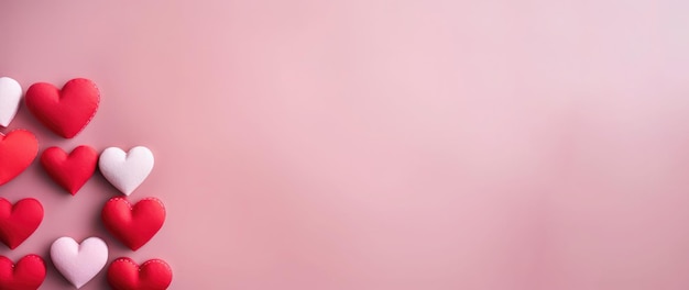 Foto valentijnsdag achtergrond met rode en witte harten op roze achtergrond banner generative ai