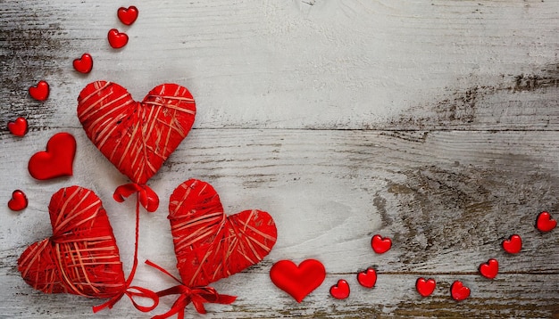 Valentijnsdag achtergrond met rode harten bovenkant kopie ruimte symbool van liefdesgevoelens
