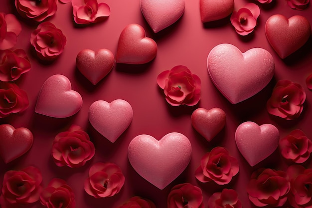 Valentijnsdag achtergrond met rode harten en rozenblaadjes