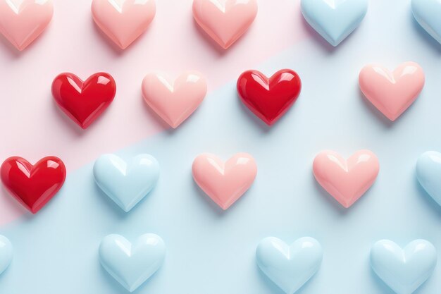 Valentijnsdag achtergrond met veel kleine papieren harten in pastelkleuren