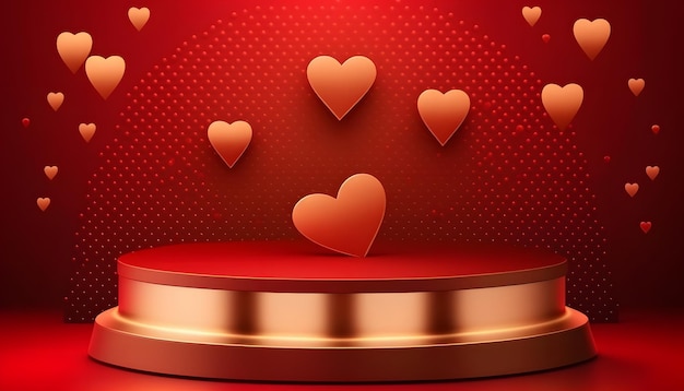 Valentijnsdag achtergrond, podiumpodium versierd met hartvormige verlichting
