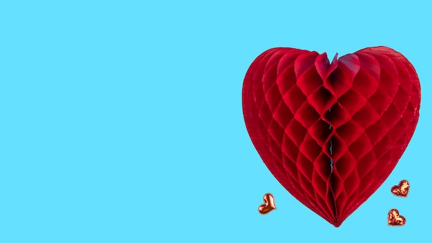 Valentijnsdag achtergrond rode harten op blauwe achtergrond met tekst ruimte bovenaanzicht
