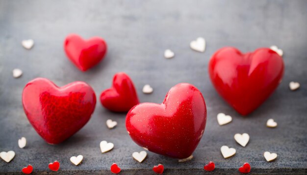 Valentijnsdag achtergrond rode harten op grijze achtergrond Groetekaartje