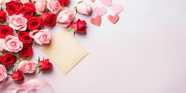 Valentijnsdag compositie ansichtkaarten rozen en hart snuisterijen