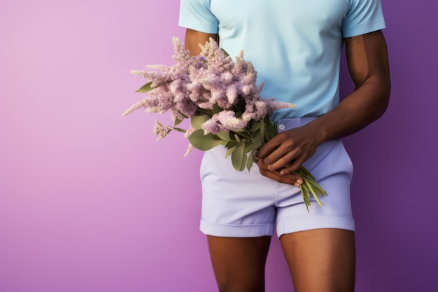 Foto valentijnsdag concept gelukkige man met een boeket bloemen dag van liefde generatieve ai