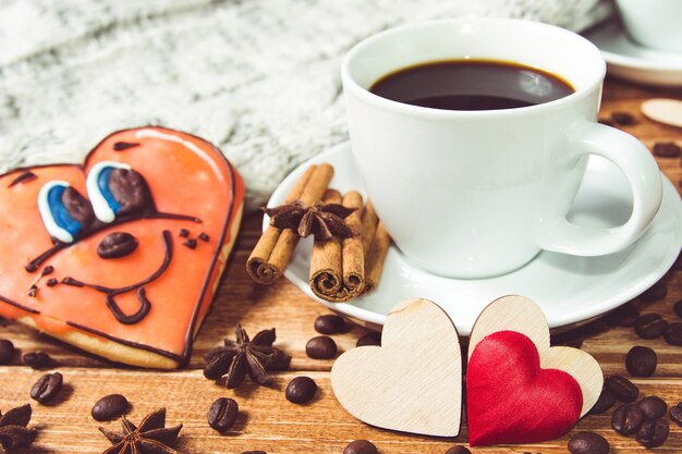 Valentijnsdag concept koffie en twee hart