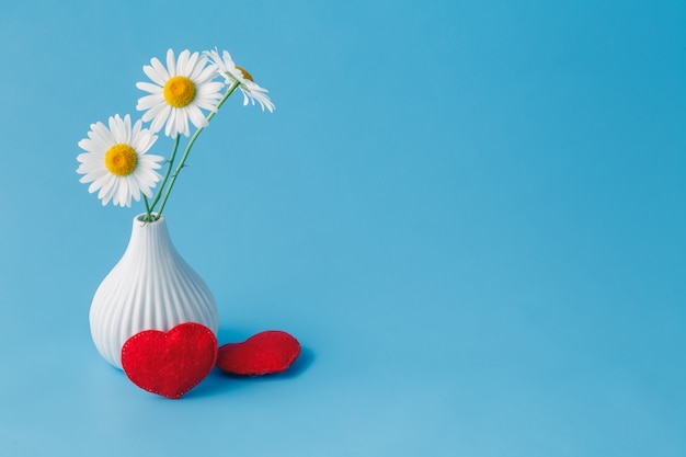 Valentijnsdag concept met madeliefje en zachte harten