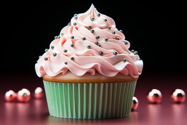 Foto valentijnsdag cupcake met hartvormige sprinkles op rode achtergrond ai generatief