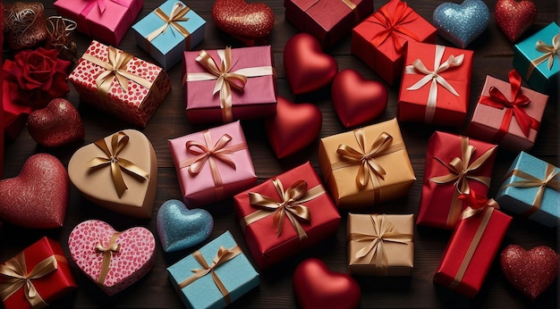 Foto valentijnsdag geschenken achtergrond gelukkige geschenken valentijns dag scène geschenken voor valentinsdag