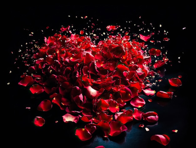 Valentijnsdag hart gemaakt van rode rozenblaadjes ai gegenereerd