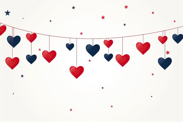 Valentijnsdag harten hangen op een touw in een modern ontwerp in de stijl van rood en marine geanimeerd