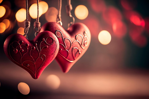 Valentijnsdag hou van mooi hart hangend aan tak van boom Generatieve AI