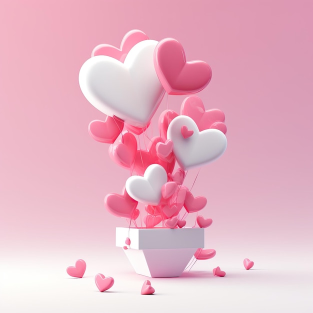 valentijnsdag kaart 3d illustratie met hart ballonnen in de stijl van atey ghailan licht roze