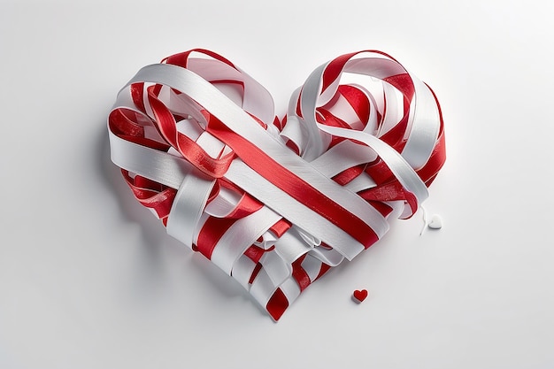 Valentijnsdag kaart hart gemaakt van lint op witte achtergrond