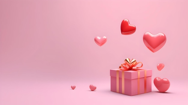 Valentijnsdag kaartje met cadeau doos op roze achtergrond met ruimte voor uw groeten