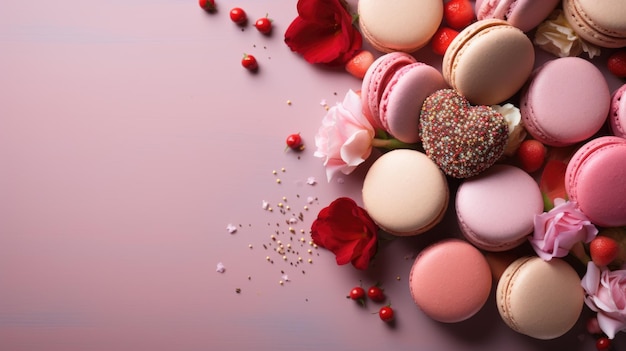 Valentijnsdag kersenbloesems en hartvormige macarons