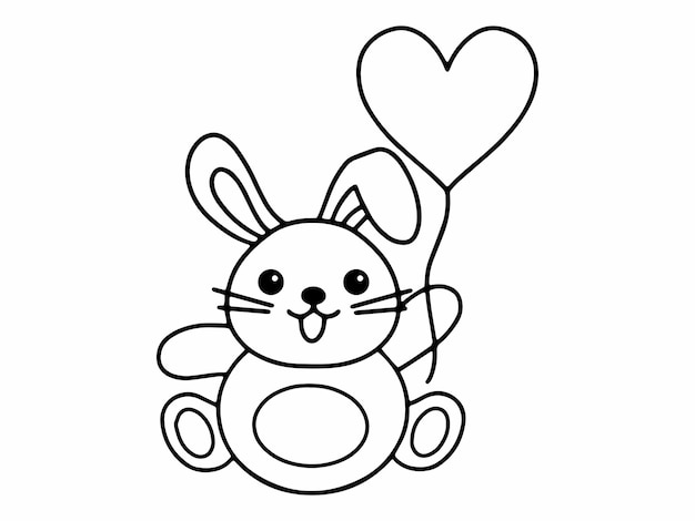 Valentijnsdag Konijn met Ballon Line Art