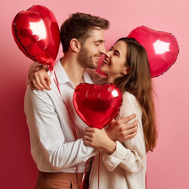 Valentijnsdag koppel met de hart ballonnen mooi koppel