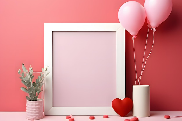 Valentijnsdag Leeg fotoram voor mockup Valentijnse muurkunst frame