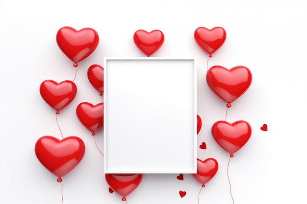 Valentijnsdag mockup voor het plannen van platte lay stijl kopie ruimte voor tekst rode harten feestelijke groetingskaart