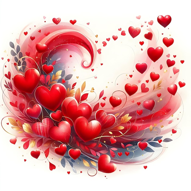 Foto valentijnsdag ontwerp achtergrond met veel rode harten gelukkige valentiijnsdag bekers bloem floral