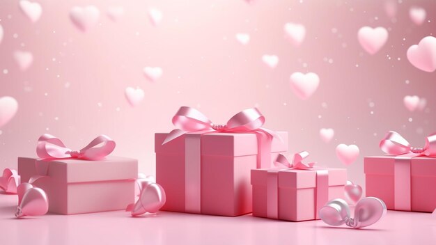 Valentijnsdag ontwerp Realistische 3D roze geschenken dozen