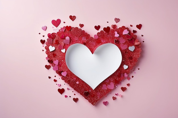 Valentijnsdag papier glitter en harten achtergrondontwerp voor achtergrondkopieruimte