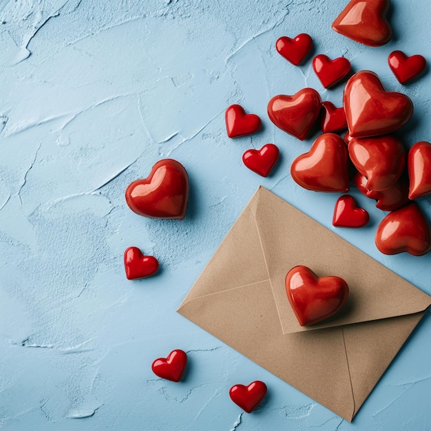 Valentijnsdag papier harten ambacht op een blauwe achtergrond