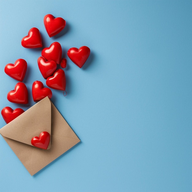Valentijnsdag papier harten ambacht op een blauwe achtergrond