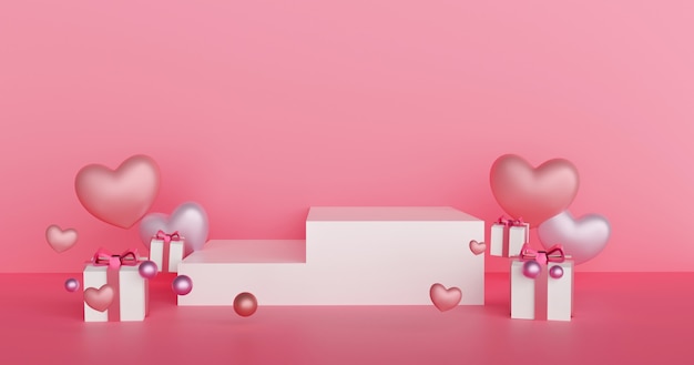 Valentijnsdag podium voor een product met een hart 3D-rendering.