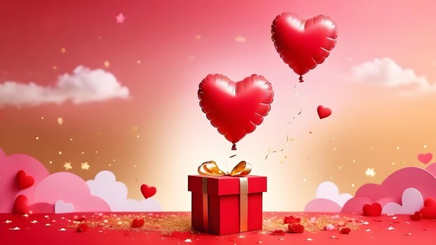 Valentijnsdag rood hart met cadeau doos Illustratie achtergrond