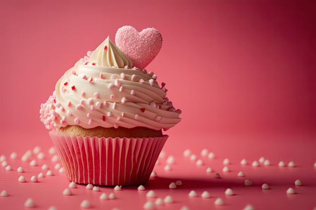 Valentijnsdag roze achtergrond Vanille cupcake versieren