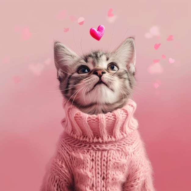 Valentijnsdag schattig kitten en harten.