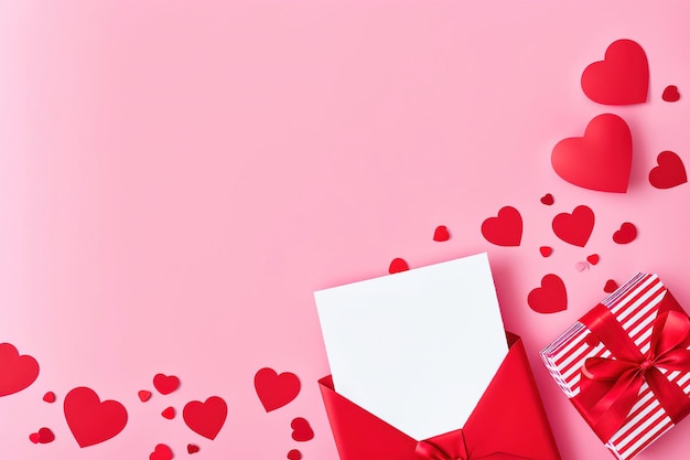 Valentijnsdag vakantie achtergrond met geschenk enveloppe papieren kaart Generatieve AI