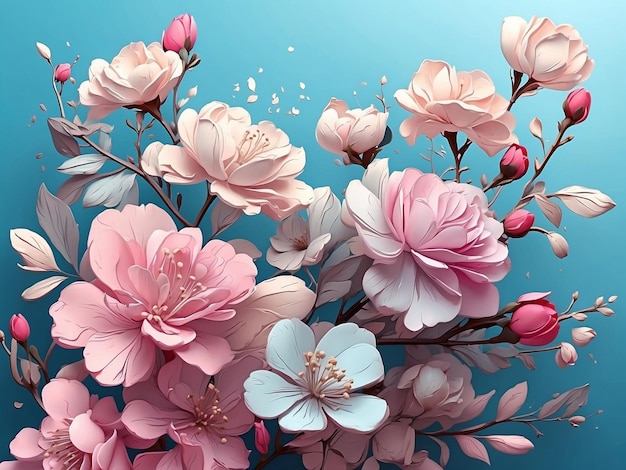 Valentijnsdag verscheiden voorjaarsbloesems op pastelblauw florale frisheid en schoonheid generatieve ai