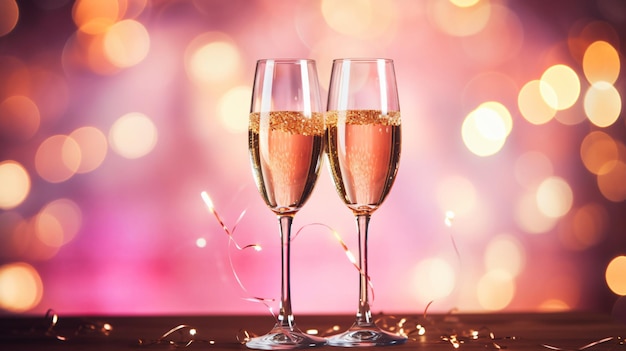 Valentijnsdag viering toast roze champagneglas