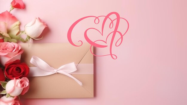 Valentijnsdag wenskaart in vrouw hand envelop voor Valentijnsdag wenskaart rozen