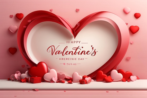 Valentijnsdagbanner met romantische inscriptie Gelukkige Valentijnsdag en 3d-lijn hartvorm