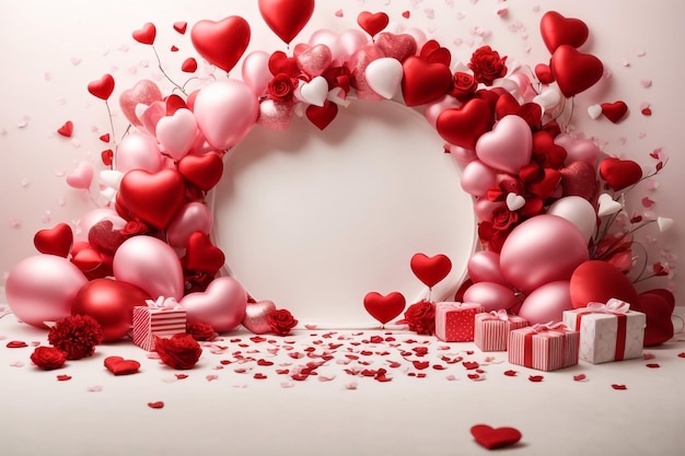 Valentijnsdagkaartje met harten en rozen