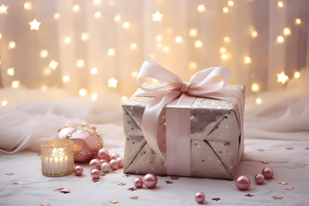 Valentijnsgeschenk roze pastelpapier en decoraties in de stijl van romantische sfeer Generatieve AI