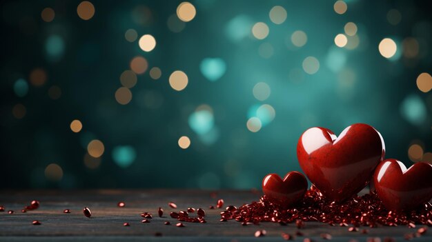 バレンタインデーコンセプト 赤いハート 緑の背景 最小限のバレンタインまたは誕生日アイデア